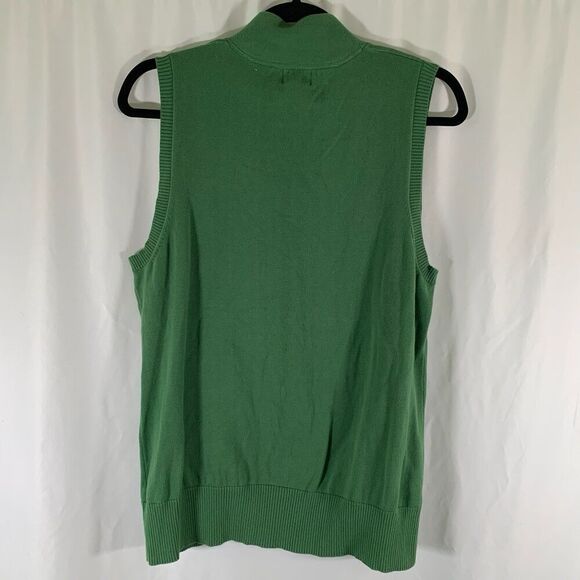 LL Bean Vest Women's Large Green Button Front Pockets Vneck 100% Cotton - Picture 6 of 6